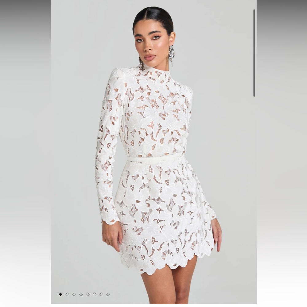 NADINE MERABI Ivory Lace Long Sleeve Dress